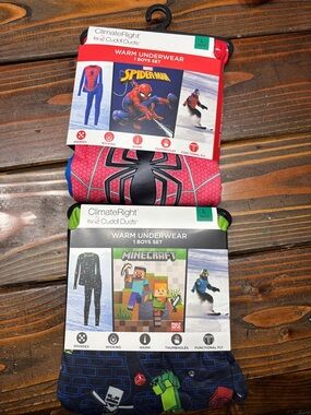 Marvel Spiderman and MineCraft Warm Underwear Pajamas! Brand New!  Size L 10/12